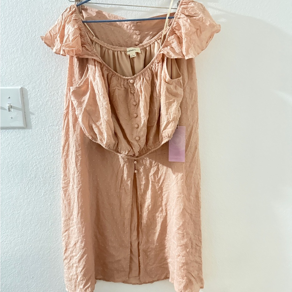 Peach Off-Shoulder Skirt Set Non Strech